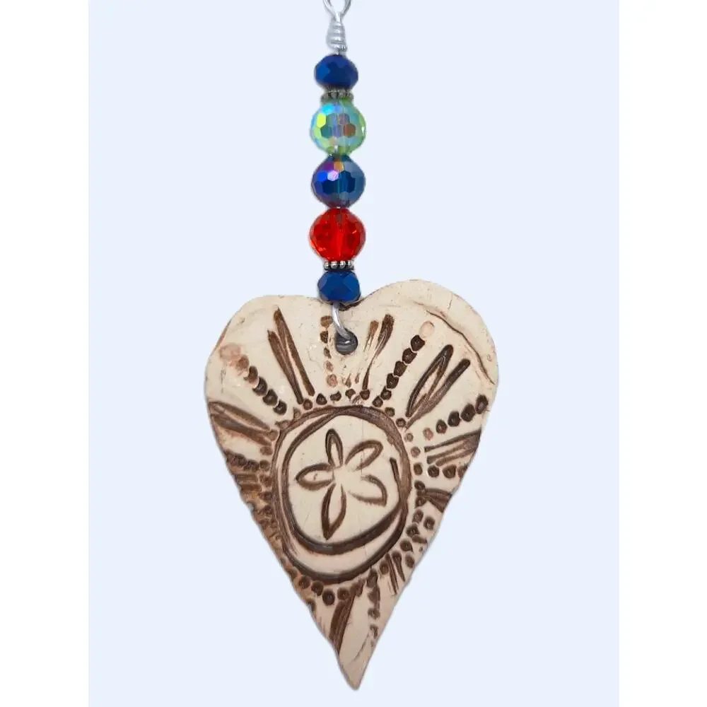 Artisan Ceramic Heart Beaded Suncatcher Vibrant Colorful Crystals Diffuser NEW